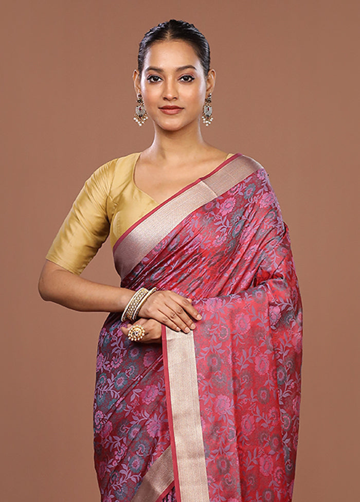 Pink Kanjivaram Silk Saree With Blouse Piece