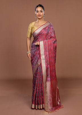Pink Kanjivaram Silk Saree With Blouse Piece
