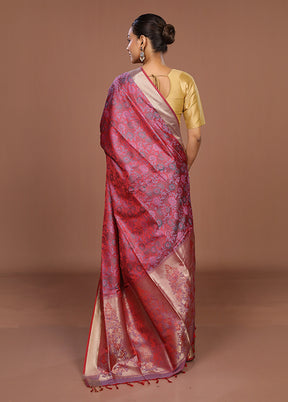Pink Kanjivaram Silk Saree With Blouse Piece