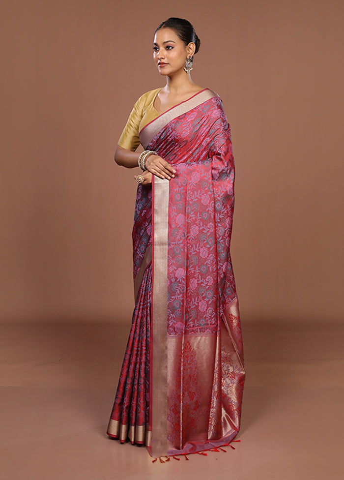 Pink Kanjivaram Silk Saree With Blouse Piece
