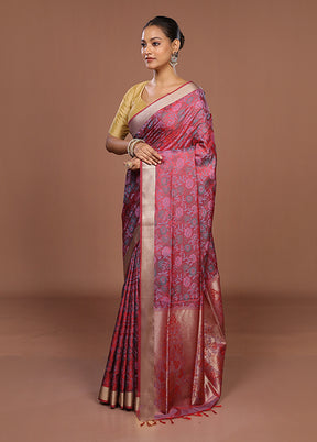 Pink Kanjivaram Silk Saree With Blouse Piece