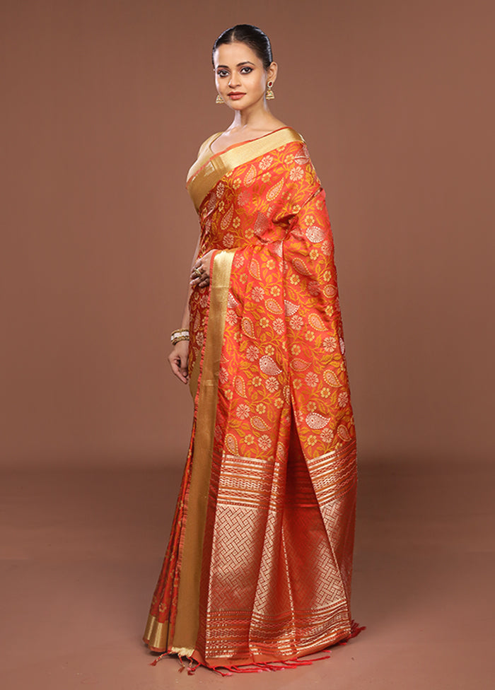 Red Kanjivaram Silk Saree With Blouse Piece