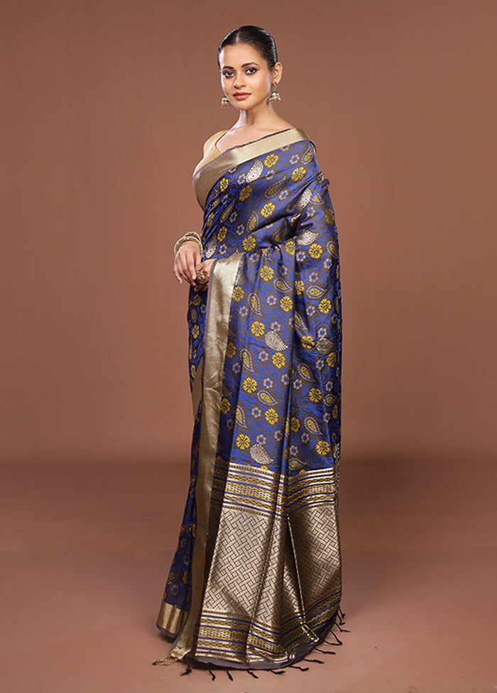 Blue Kanjivaram Silk Saree With Blouse Piece