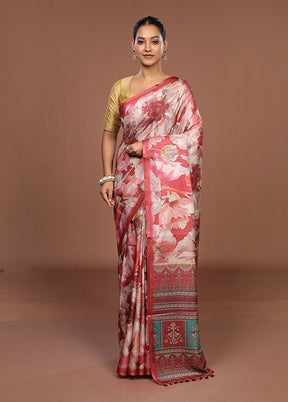 Red Tussar Silk Saree With Blouse Piece