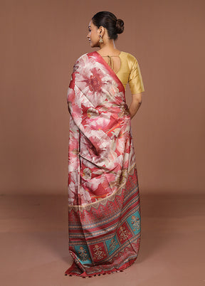 Red Tussar Silk Saree With Blouse Piece