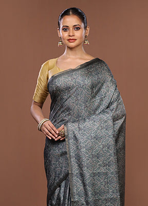 Grey Tussar Silk Saree With Blouse Piece