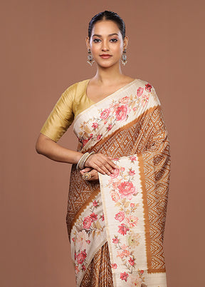 Cream Tussar Silk Saree With Blouse Piece
