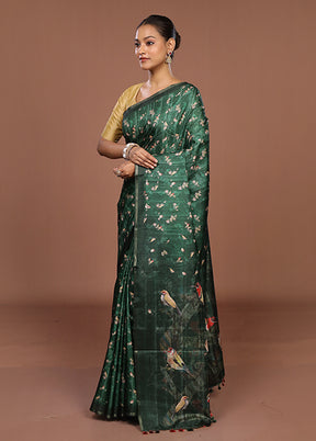 Green Tussar Silk Saree With Blouse Piece