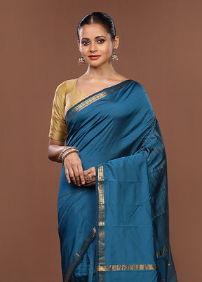 Blue Kanjivaram Silk Saree With Blouse Piece