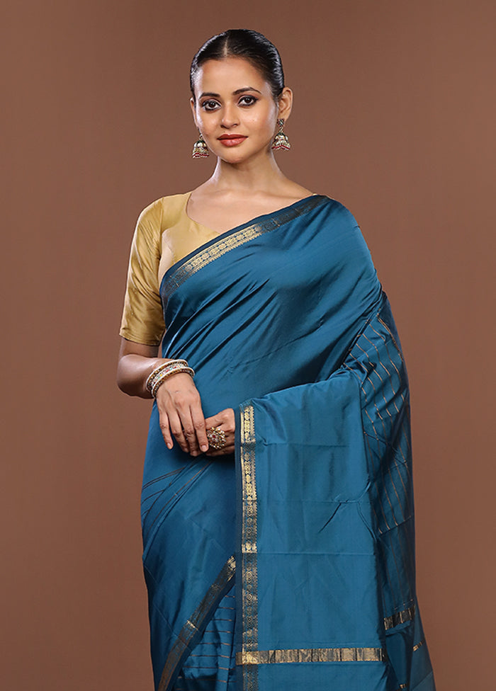 Blue Kanjivaram Silk Saree With Blouse Piece