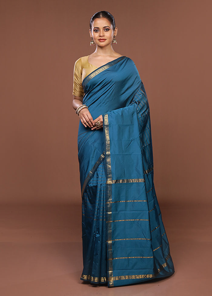Blue Kanjivaram Silk Saree With Blouse Piece
