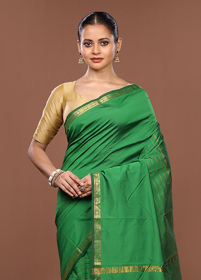 Green Kanjivaram Silk Saree With Blouse Piece