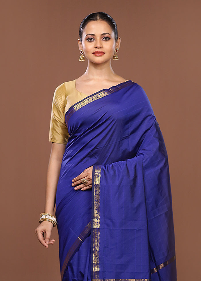 Blue Kanjivaram Silk Saree With Blouse Piece
