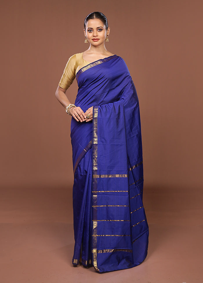 Blue Kanjivaram Silk Saree With Blouse Piece