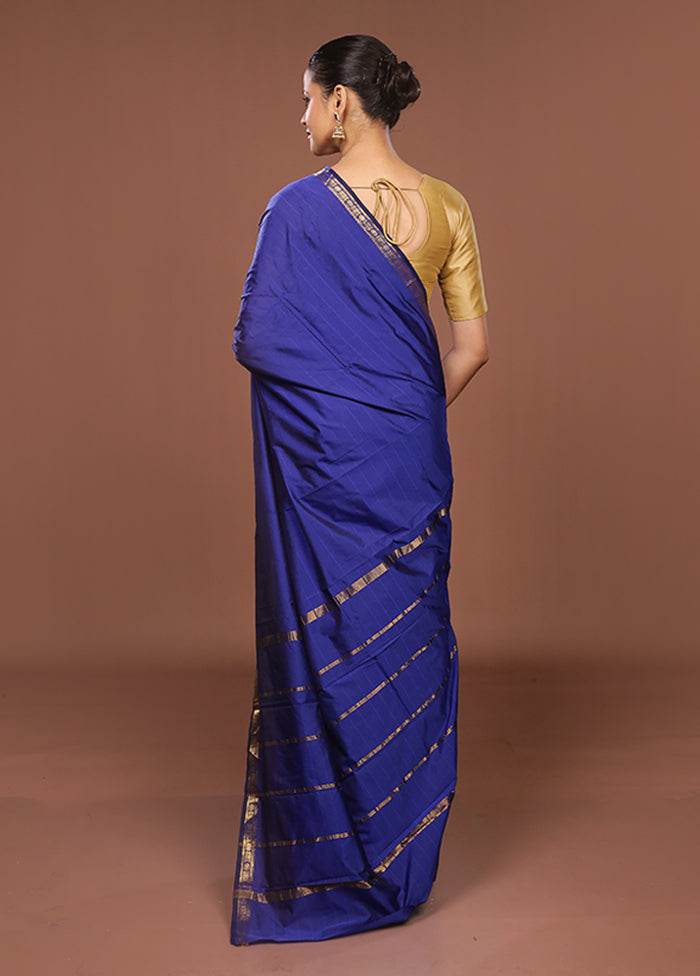 Blue Kanjivaram Silk Saree With Blouse Piece