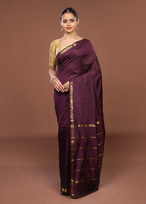 Purple Kanjivaram Silk Saree With Blouse Piece