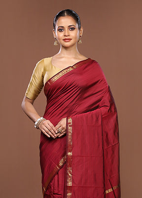 Maroon Kanjivaram Silk Saree With Blouse Piece