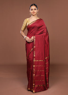 Maroon Kanjivaram Silk Saree With Blouse Piece