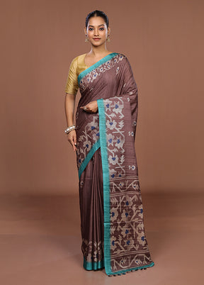 Maroon Tussar Silk Saree With Blouse Piece