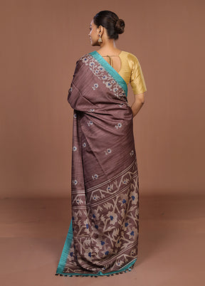 Maroon Tussar Silk Saree With Blouse Piece