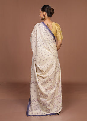 White Tussar Silk Saree With Blouse Piece