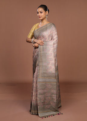 White Tussar Silk Saree With Blouse Piece