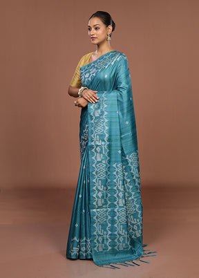 Green Tussar Silk Saree With Blouse Piece