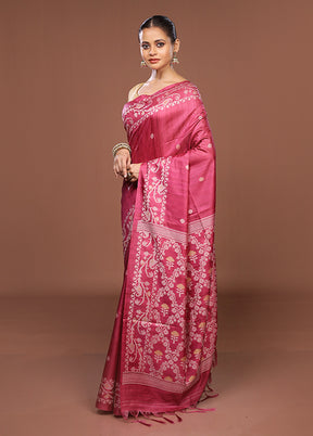 Pink Tussar Silk Saree With Blouse Piece