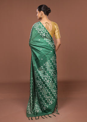 Green Tussar Silk Saree With Blouse Piece