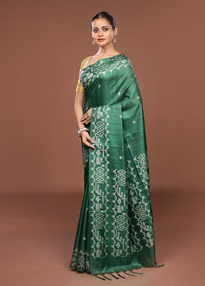 Green Tussar Silk Saree With Blouse Piece