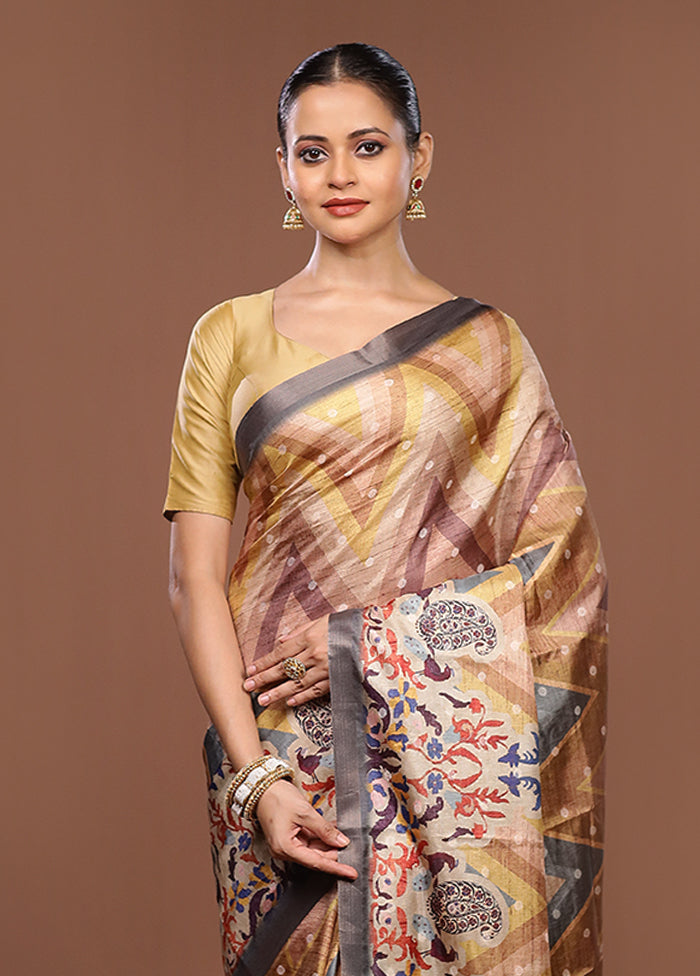Multicolor Tussar Silk Saree With Blouse Piece