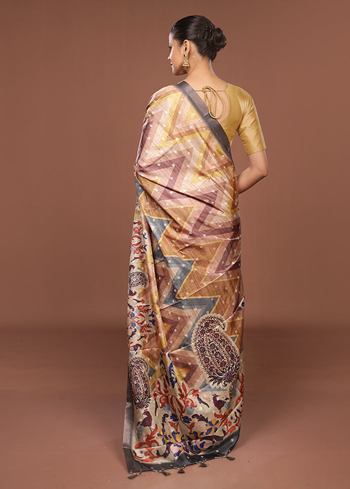 Multicolor Tussar Silk Saree With Blouse Piece