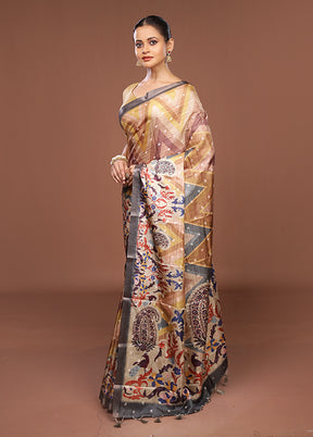 Multicolor Tussar Silk Saree With Blouse Piece