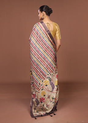 Multicolor Tussar Silk Saree With Blouse Piece