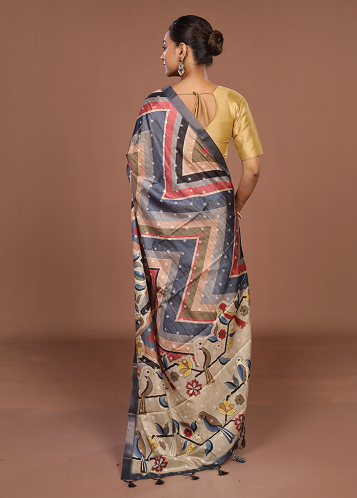 Cream Tussar Silk Saree With Blouse Piece