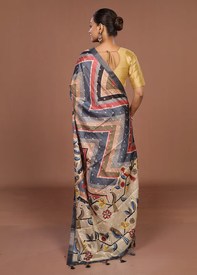 Cream Tussar Silk Saree With Blouse Piece