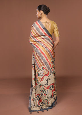 Multicolor Tussar Silk Saree With Blouse Piece