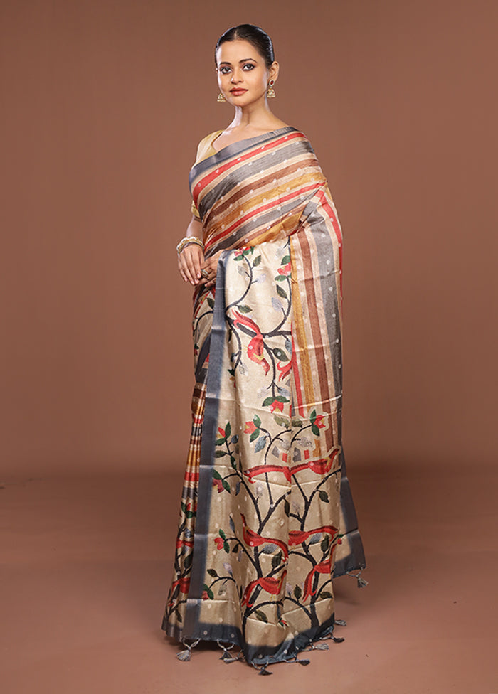 Multicolor Tussar Silk Saree With Blouse Piece