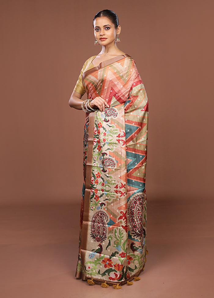 Green Tussar Silk Saree With Blouse Piece