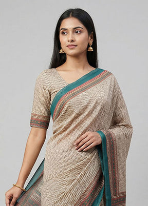 Cream Tussar Silk Saree With Blouse Piece