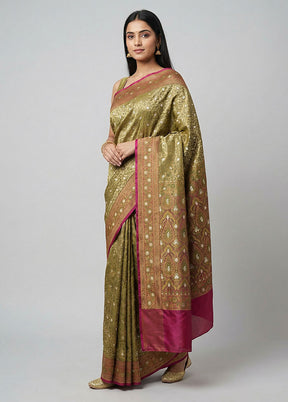 Green Tanchoi Silk Saree With Blouse Piece