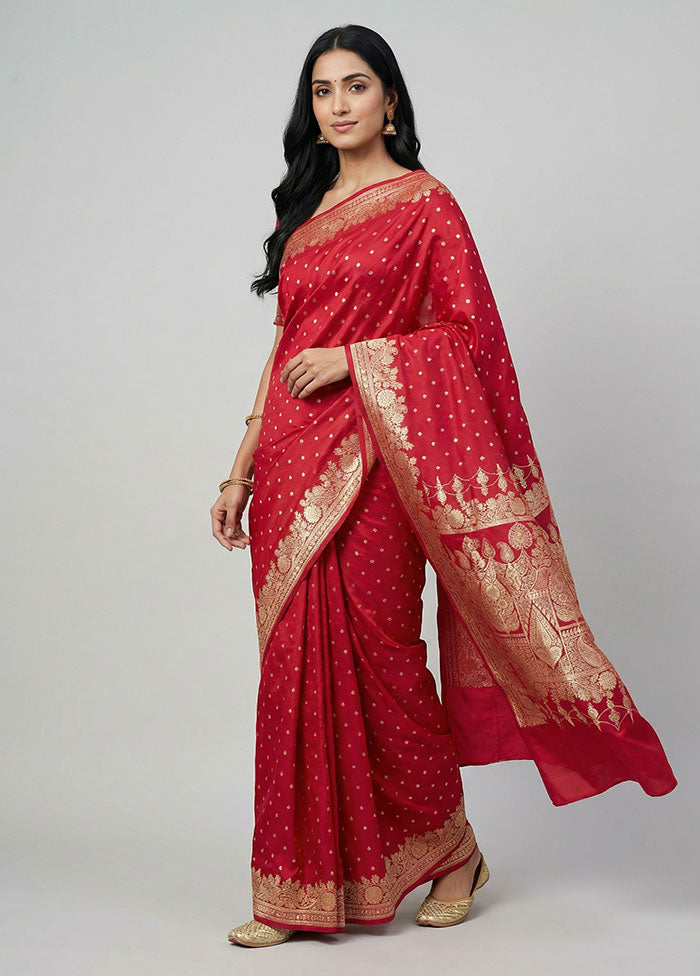 Pink Banarasi Silk Saree With Blouse Piece