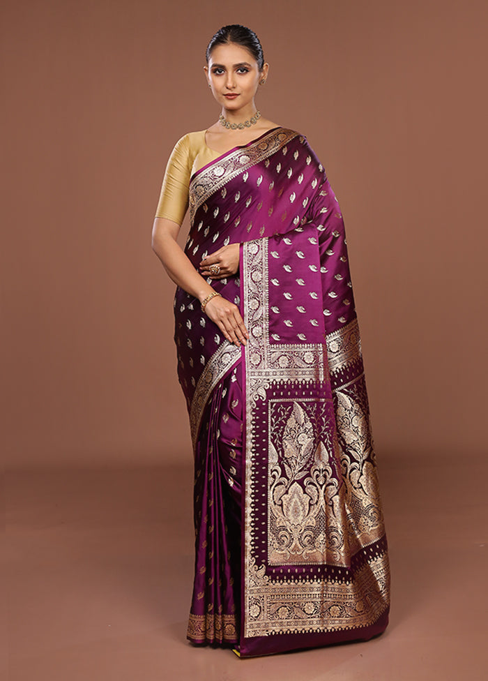 Purple Banarasi Silk Saree With Blouse Piece