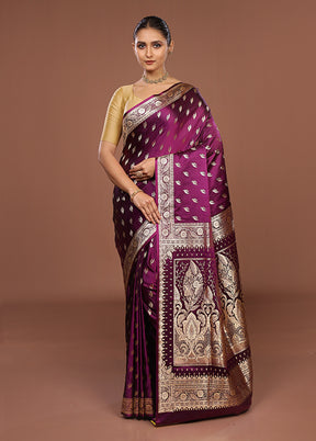 Purple Banarasi Silk Saree With Blouse Piece