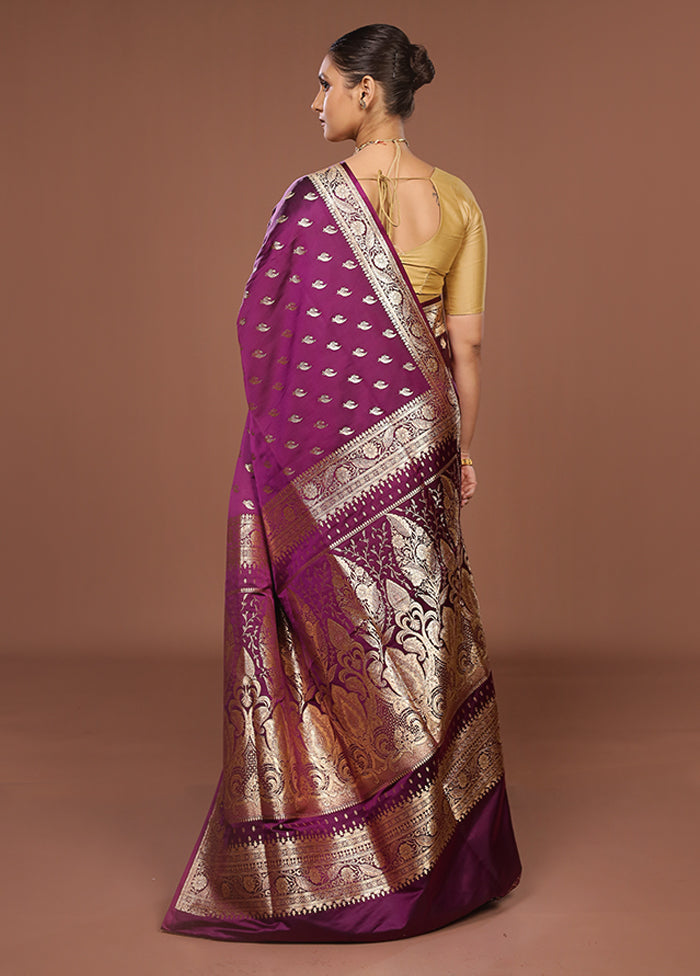 Purple Banarasi Silk Saree With Blouse Piece