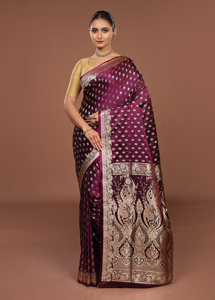 Purple Banarasi Silk Saree With Blouse Piece
