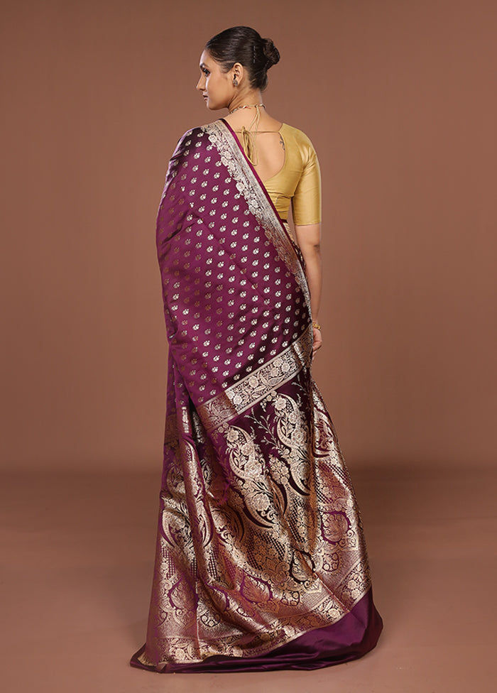 Purple Banarasi Silk Saree With Blouse Piece