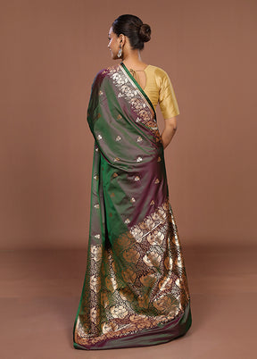 Green Banarasi Silk Saree With Blouse Piece