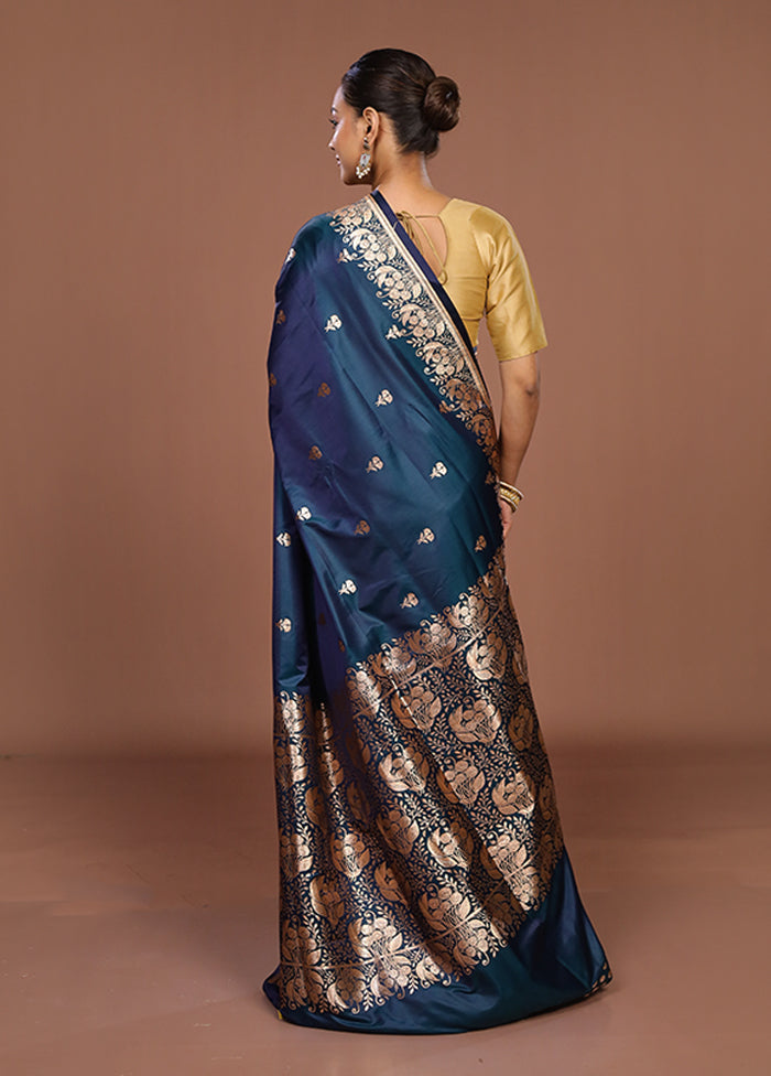 Blue Banarasi Silk Saree With Blouse Piece