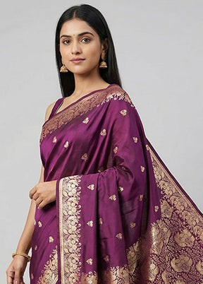 Purple Banarasi Silk Saree With Blouse Piece